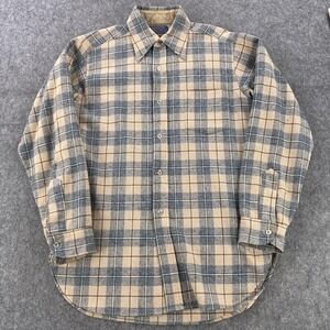 Vintage Pendleton Shirt Mens Medium Beige Plaid Wool Lined Made USA Button Front